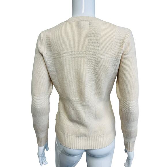 BURBERRY Ivory Cream Wool Blend Cashmere Knit Long Sleeve Crewneck Sweater XS - Picture 2 of 4
